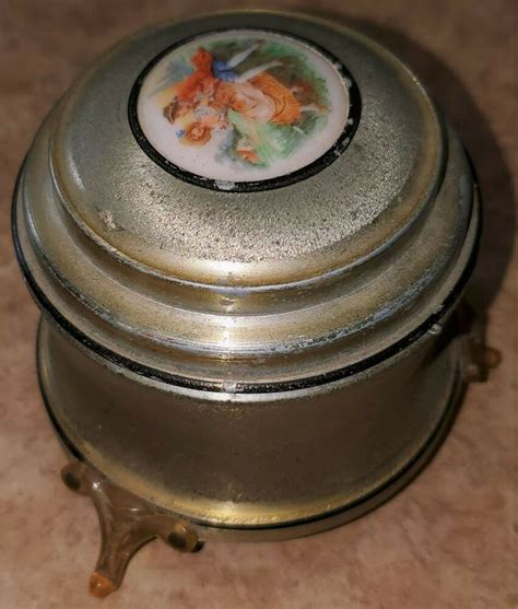 antique metal powder box|vintage metal powder box.